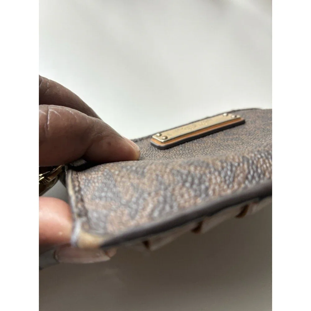 Michael Kors Brown Wristlet - MK Logo- ID Window- Zip Compartment- Pre-Owned
